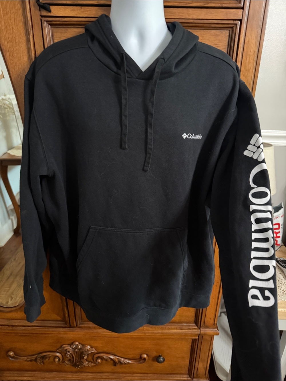 Columbia Black Pullover Hoodie with White Sleeve Logo
